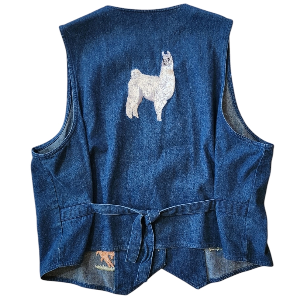Vintage Casey Coleman Noah's Ark Animals Denim Vest 2X India - Picture 9 of 12